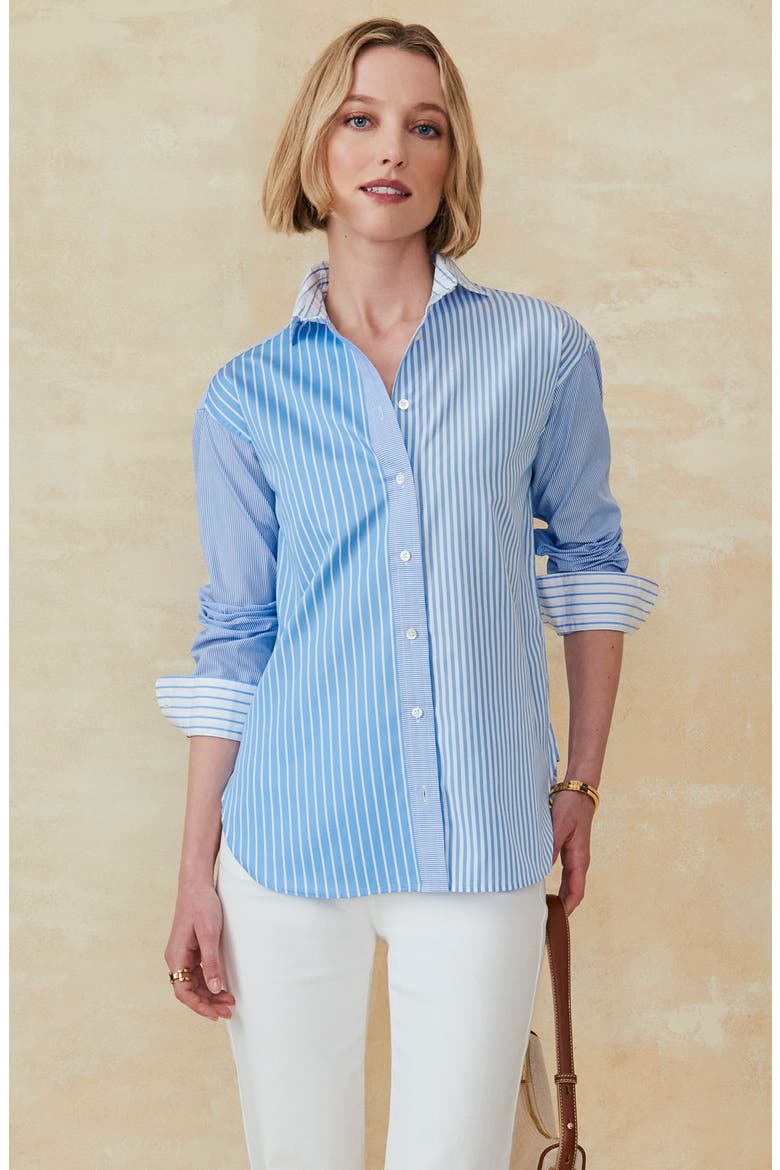 Reggie Cotton Button Front Top, Alternate, color, LIGHT BLUE/ WHITE