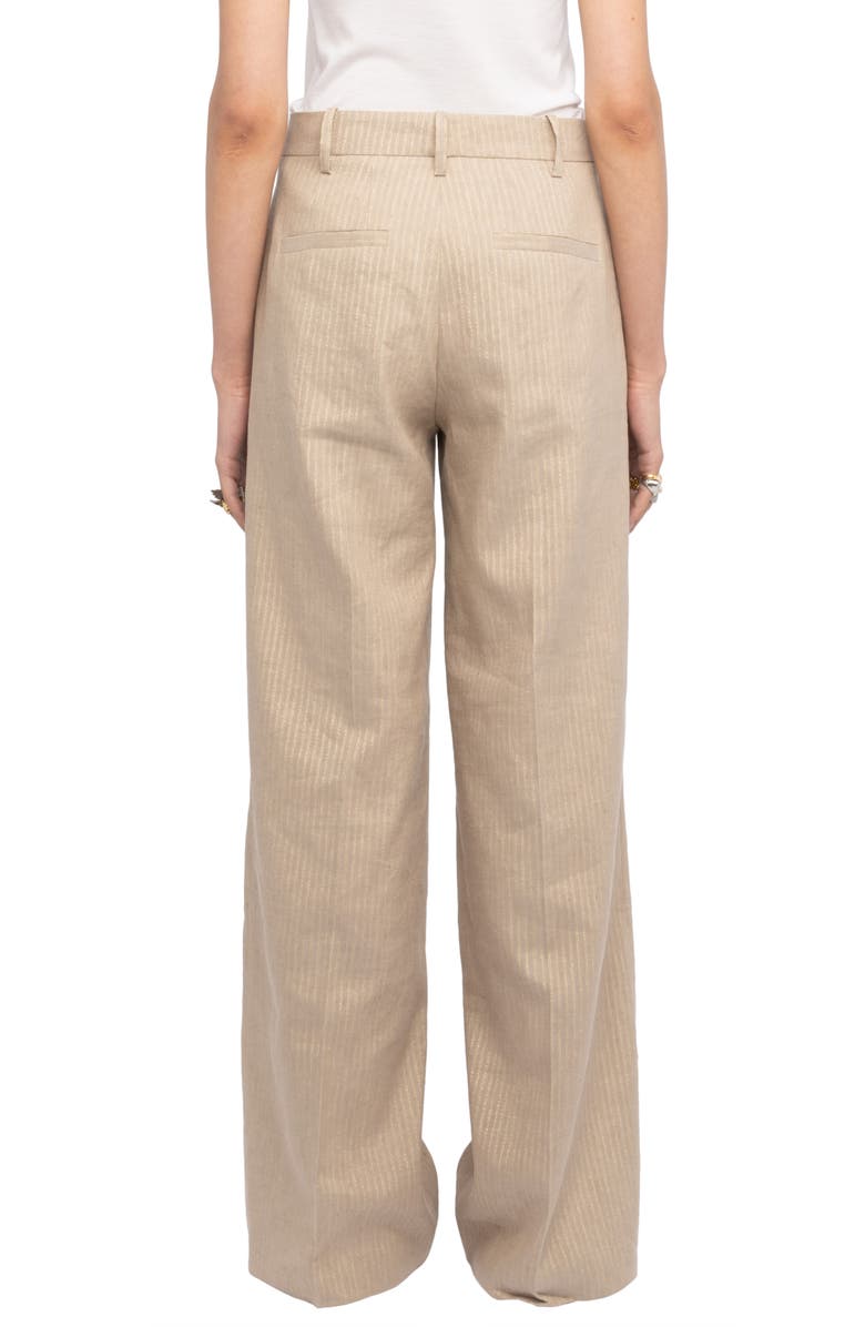 Zadig & Voltaire Pinstripe Linen Blend Wide Leg Pants, Alternate, color, Cookie