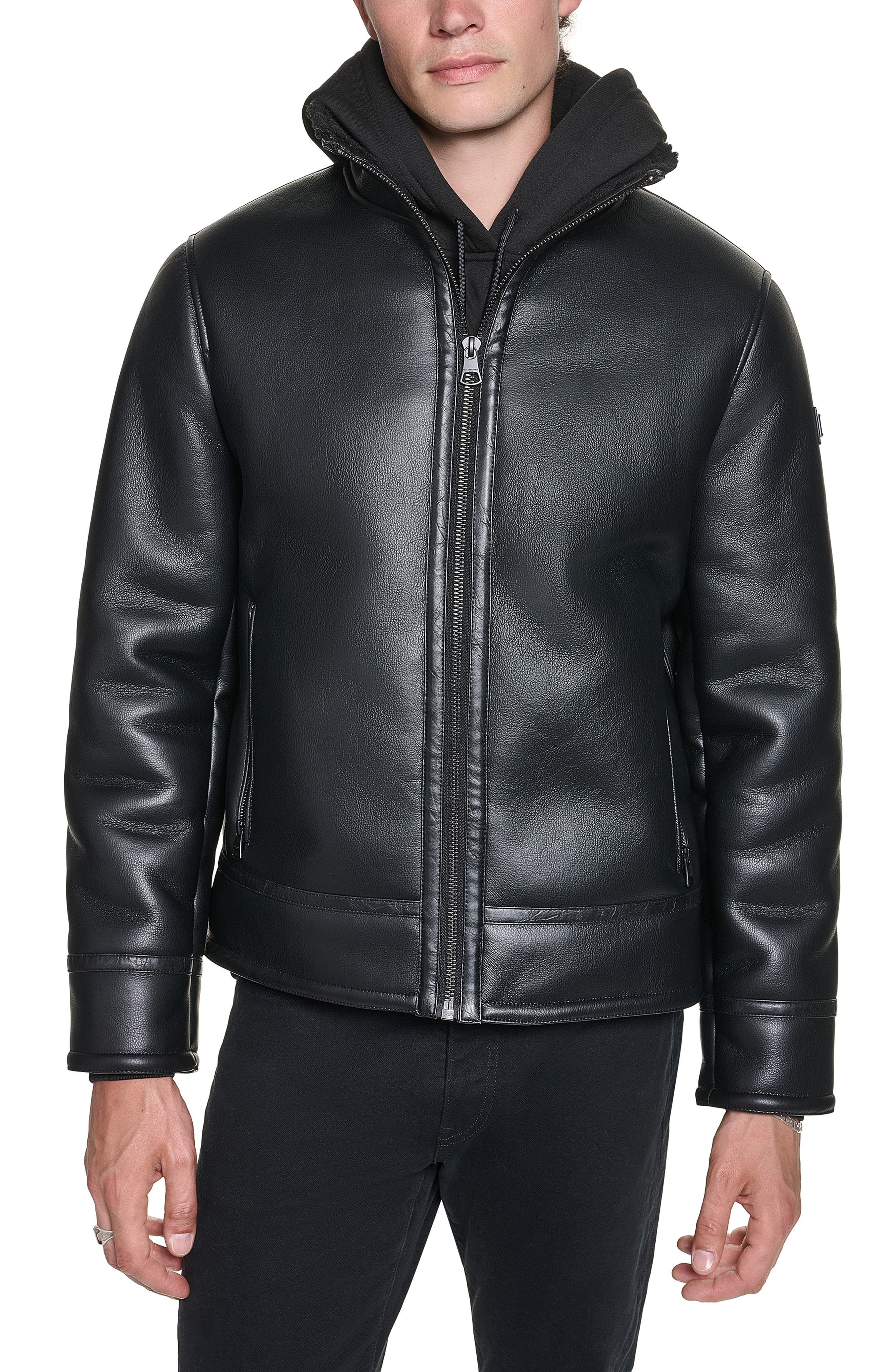 Faux Shearling Lined Faux Leather Jacket