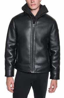 Faux Shearling Backing Faux Leather Jacket