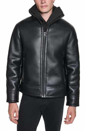 Faux Shearling Lined Faux Leather Jacket