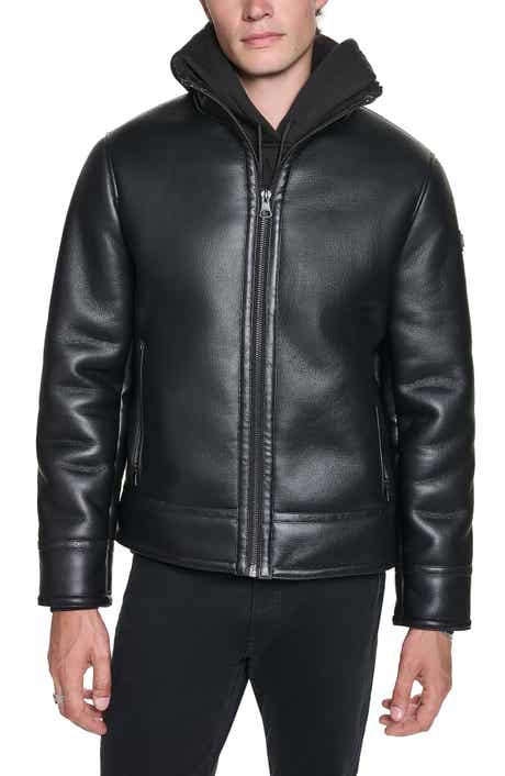 Faux Shearling Lined Faux Leather Jacket