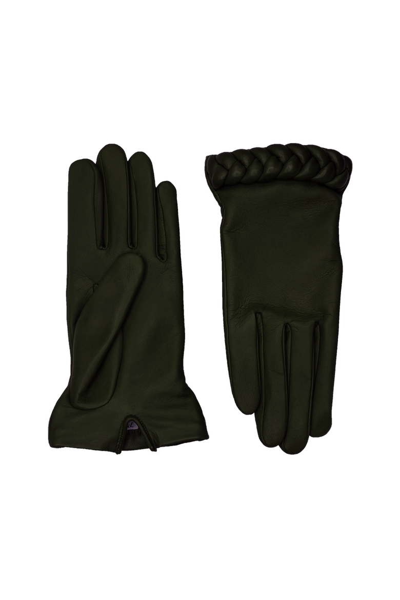 New Edith Lambskin Glove Lined in Cashmere with Braided Cuff, Main, color, Kaki