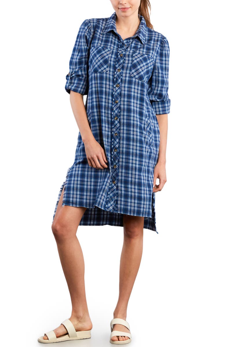 Billy T Plaid Long Sleeve Shirtdress, Alternate, color, Blue Denim Plaid