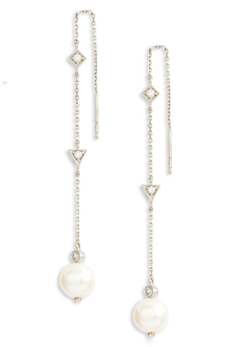 Cléo Pearl Chain Threader Earrings, Main, color, SILVER