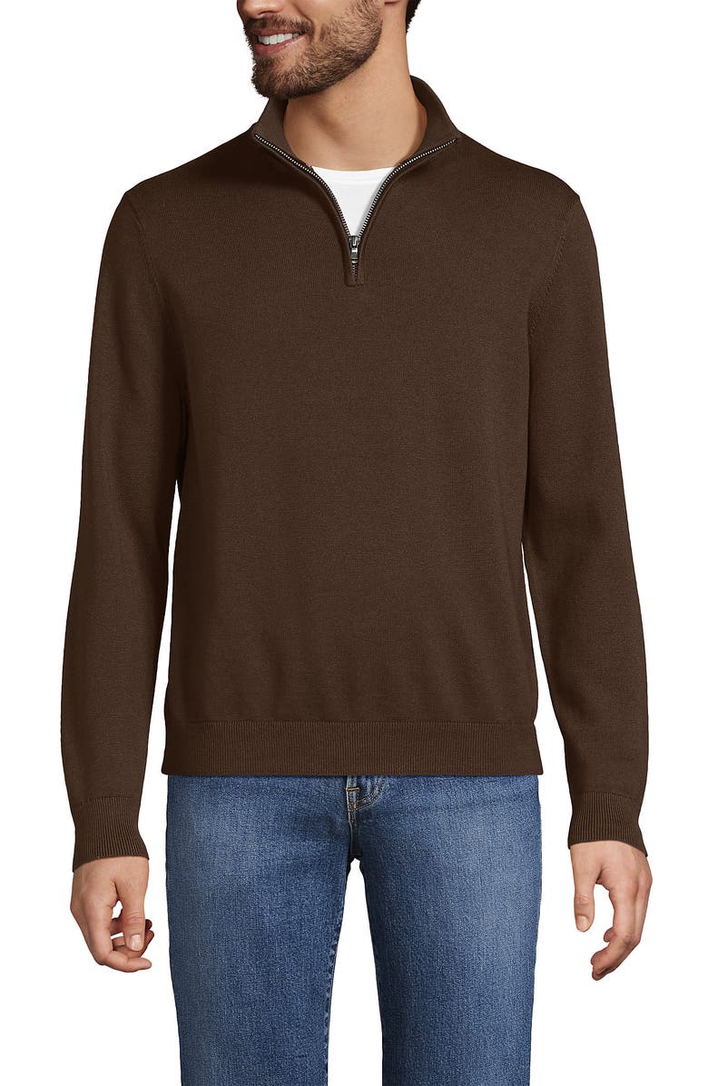 Lands' End Long Sleeve Fine Gauge Cotton Quarter Zip Sweater, Main, color, Dark Walnut Brown