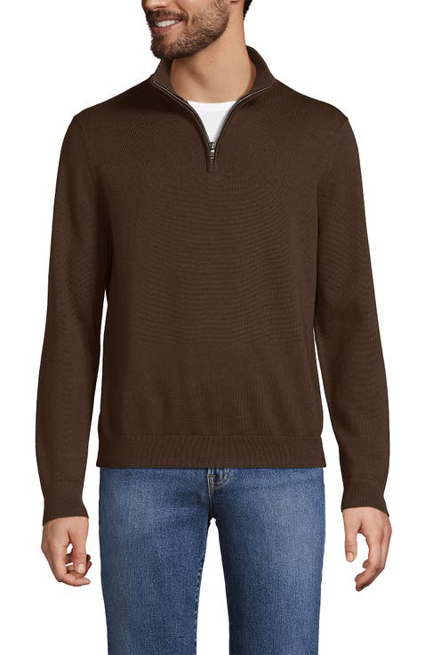 Long Sleeve Fine Gauge Cotton Quarter Zip Sweater
