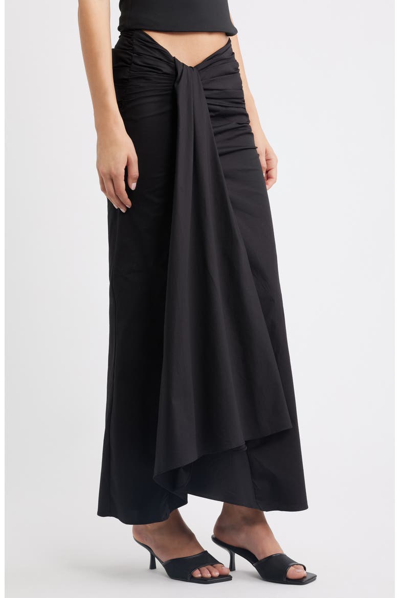 April Ruched Stretch Cotton Evening Midi Skirt, Alternate, color, BLACK