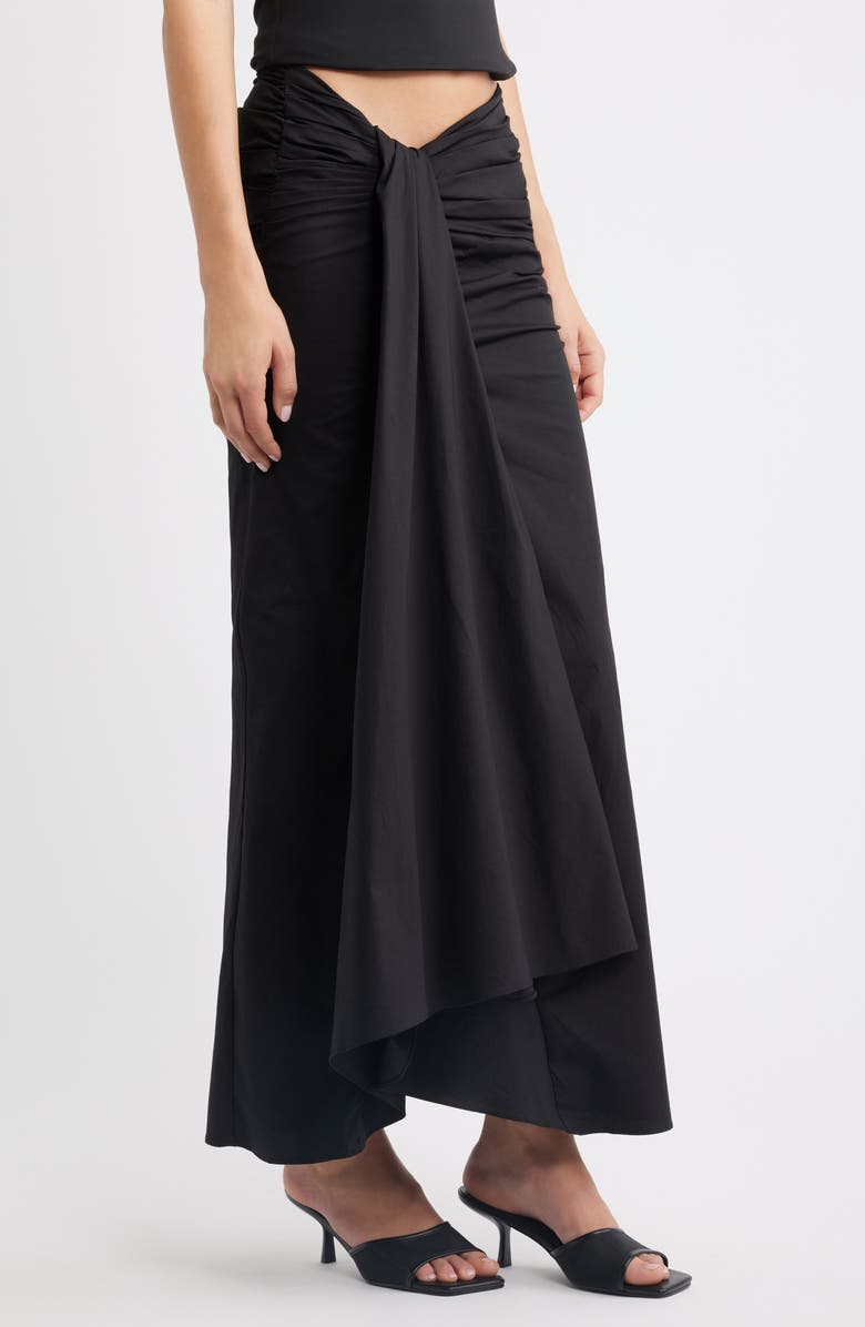 HOUSE OF CB April Ruched Stretch Cotton Evening Midi Skirt, Alternate, color, Black