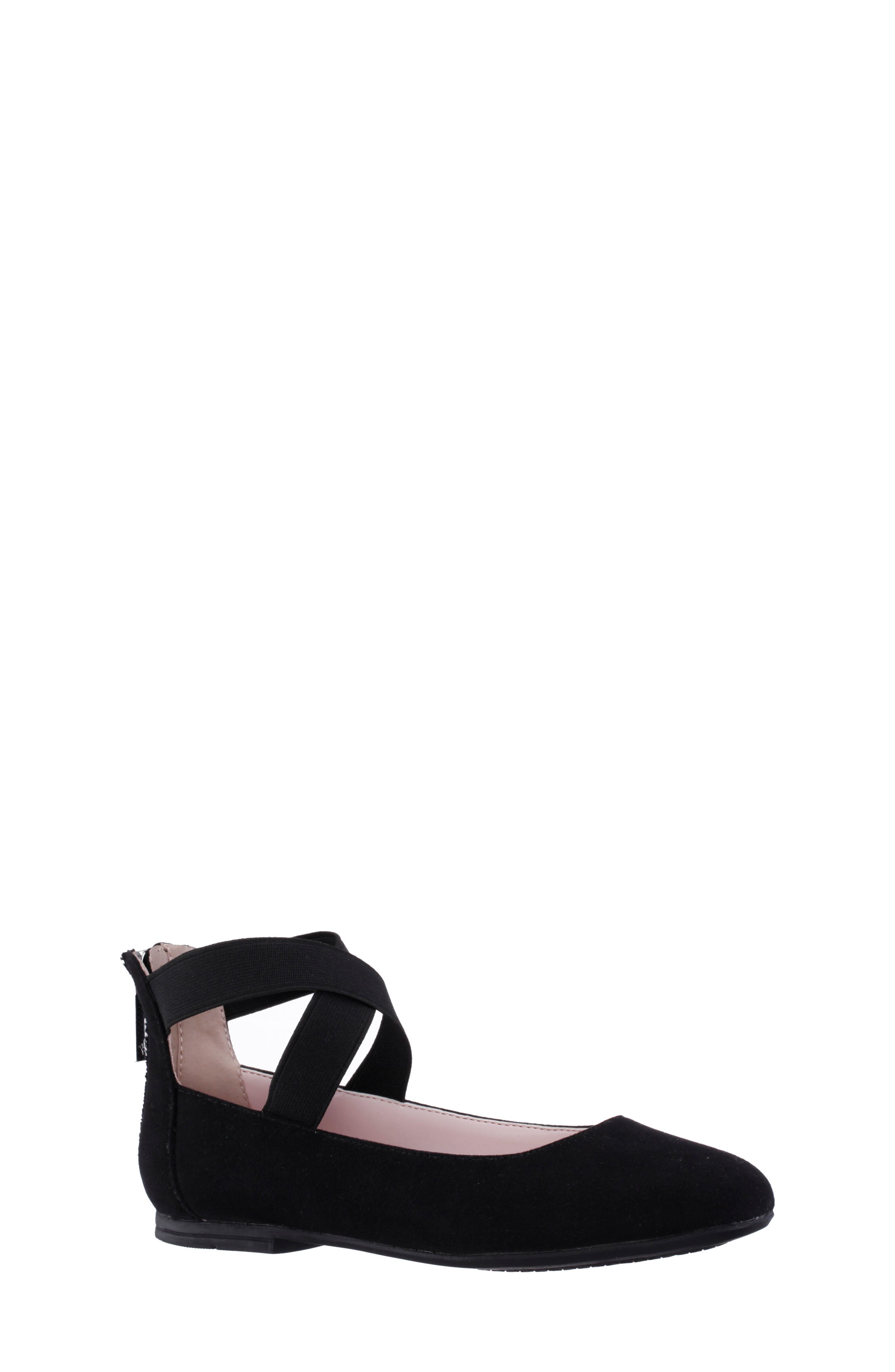 Nina Marissa Cross Strap Flat, Main, color, Black Microsuede