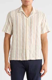 DENIM AND FLOWER Relaxed Fit Stripe Cotton Blend Camp Shirt