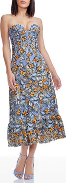 Dress the Population Carina Butterfly Appliqué Strapless Cocktail Midi Dress