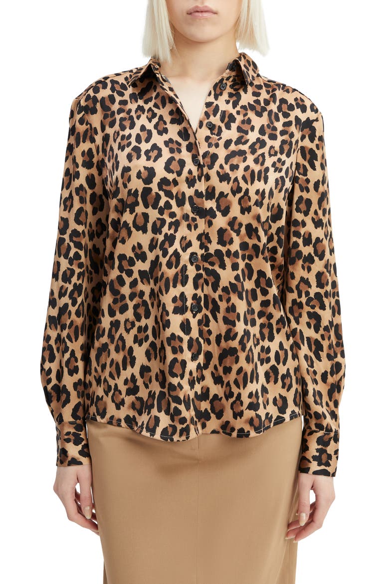 Classic Leopard Satin Button-Up Shirt, Main, color, LEOPARD