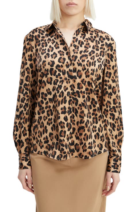 Classic Leopard Satin Button-Up Shirt