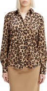 Bardot Classic Leopard Satin Button-Up Shirt
