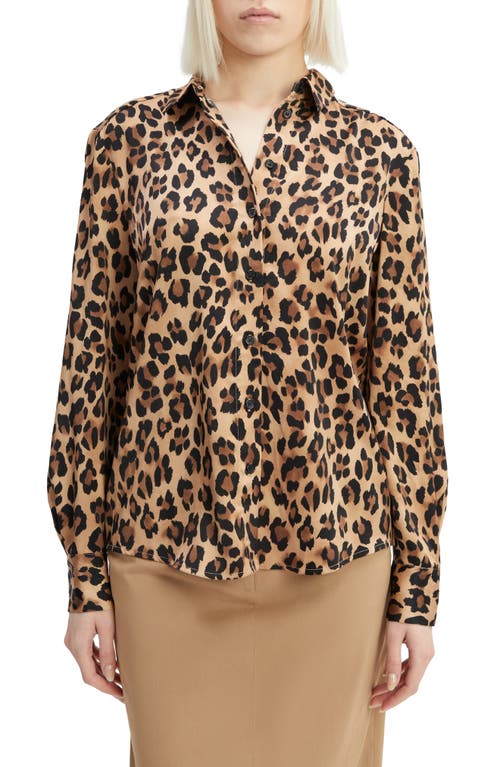 Bardot Classic Leopard Satin Button-up Shirt In Leopard