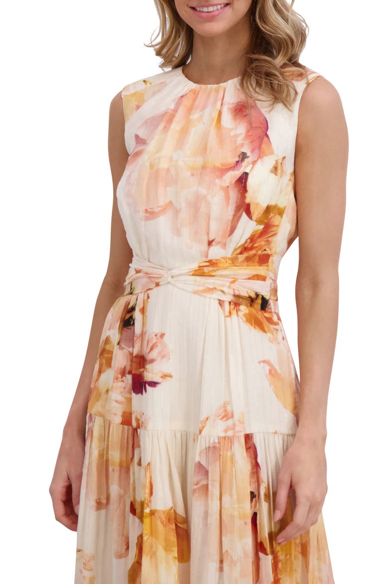 Metallic Floral Wrap Waist Cotton Blend Maxi Dress, Alternate, color, SPICY ORANGE