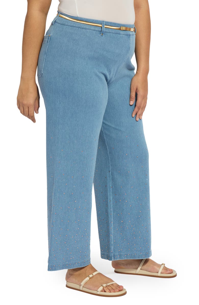 Lysse Erin Belted Crystal Embellished Pull-On Wide Leg Jeans, Alternate, color, 