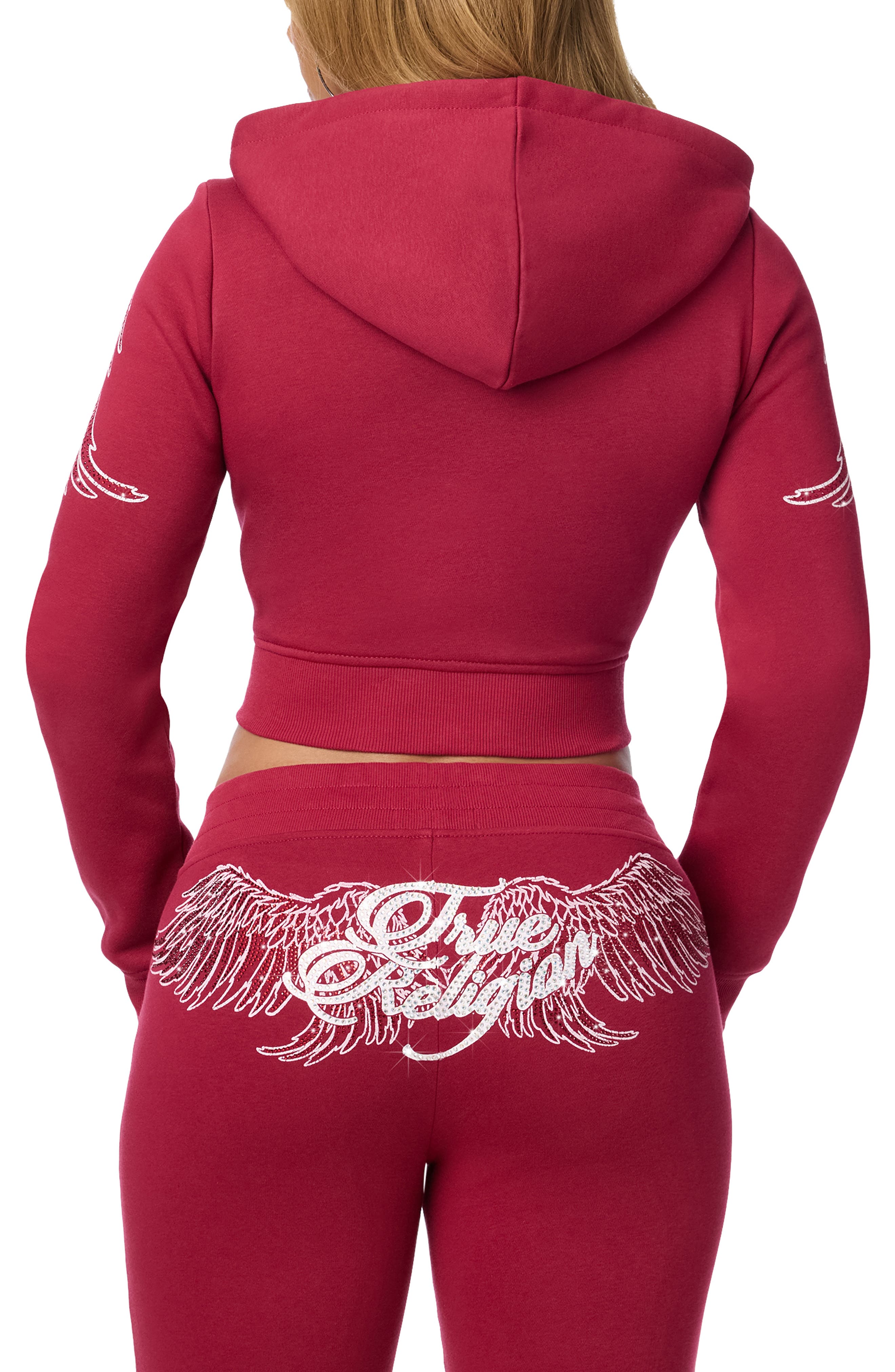 True Religion Crystal Wing Shrunken Full Zip Hoodie (Women) | Nordstrom