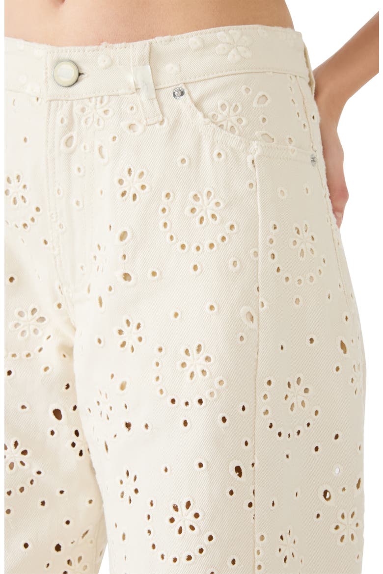 Rori Embroidered Floral Eyelet Wide Leg Jeans, Alternate, color, SEA MIST