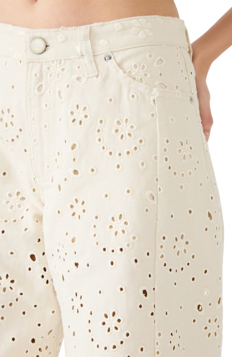 Steve Madden Rori Embroidered Floral Eyelet Wide Leg Jeans, Alternate, color, Sea Mist