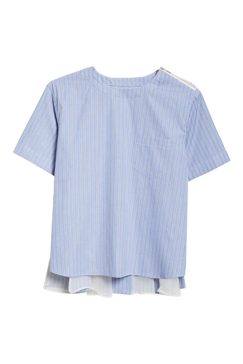 Mixed Media Poplin & Chiffon Top, Alternate, color, BLUE STRIPE 458