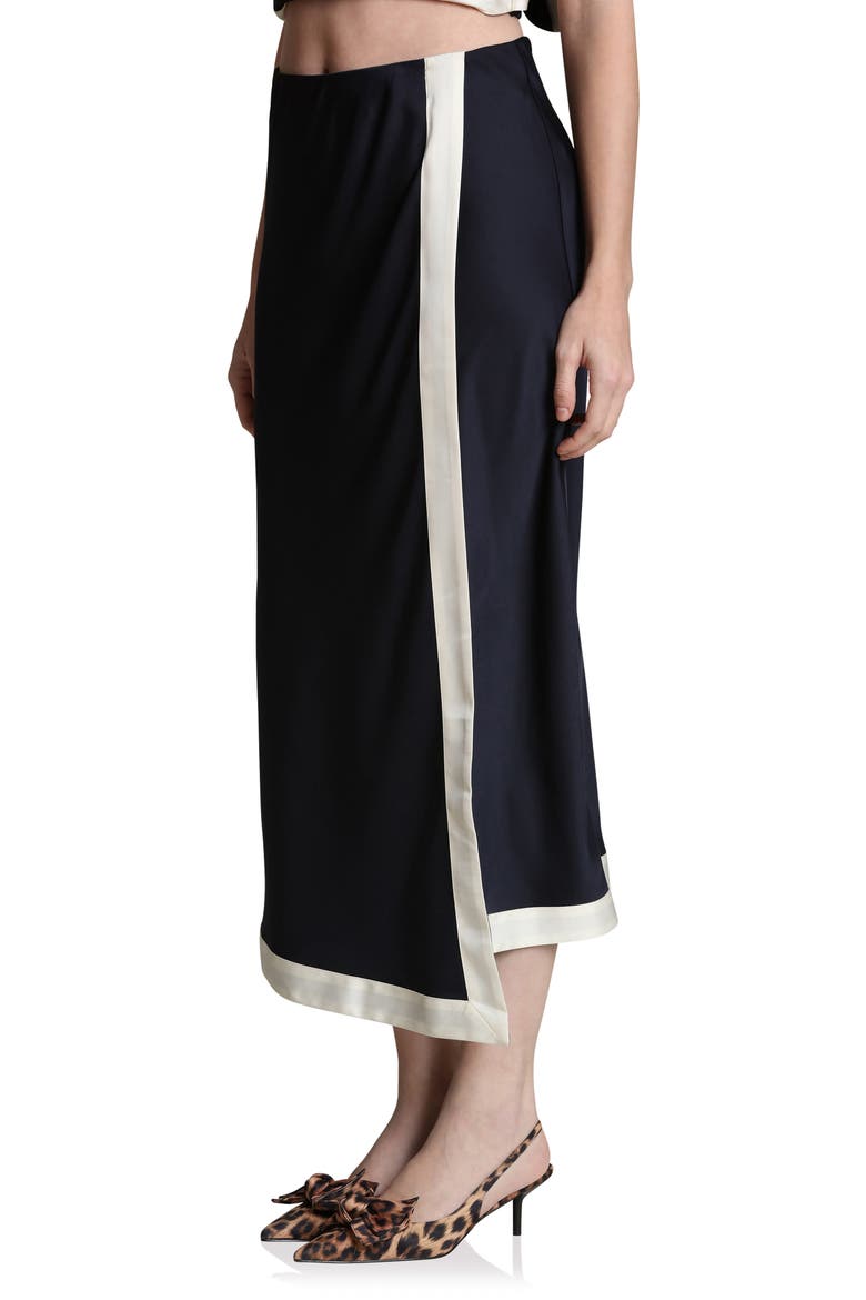 Asymmetric Faux Wrap Midi Skirt, Alternate, color, NAVY