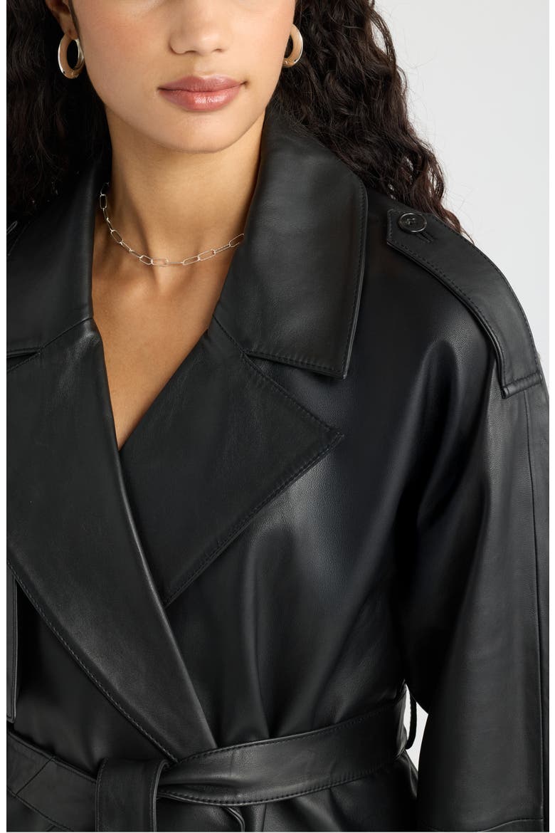 Cropped Leather Trench Jacket, Alternate, color, BLACK