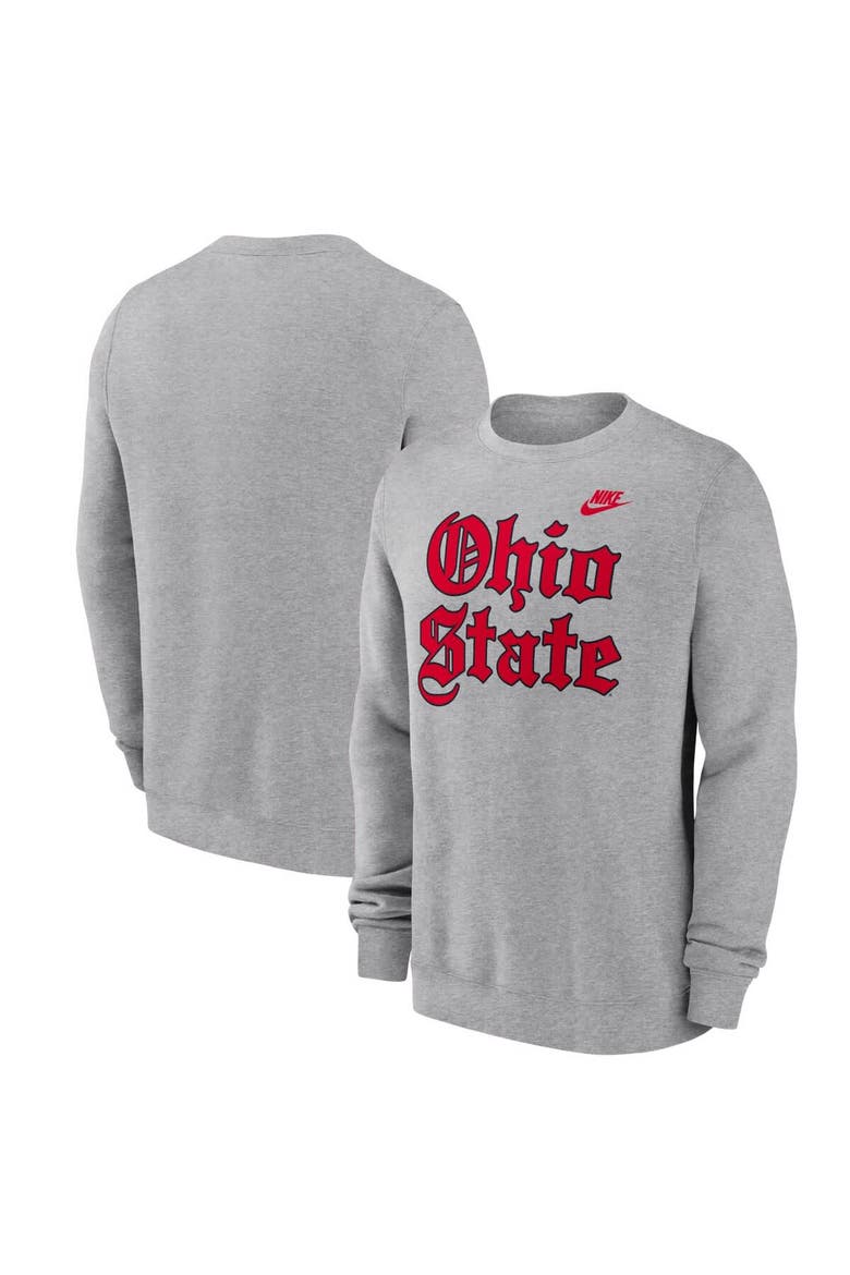 Men's Nike Heather Gray Ohio State Buckeyes Old English Fleece Sweatshirt, Main, color, Heather Gray