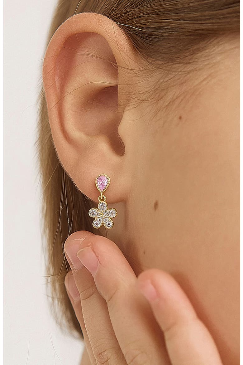 Groovy CZ Flower Dangle Plated Earrings, Alternate, color, Pink