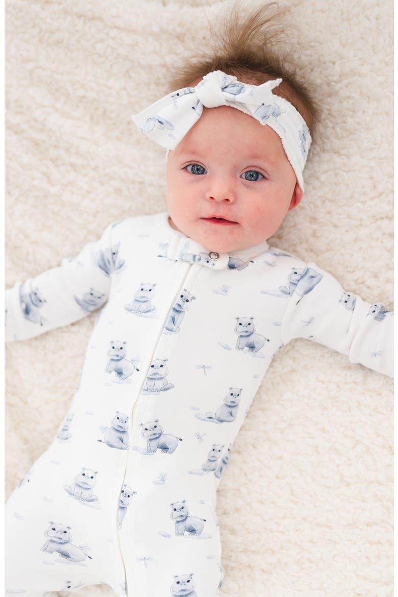 Hippo Print Fitted One-Piece Organic Cotton Footie Pajamas, Alternate, color, BABY HIPPO