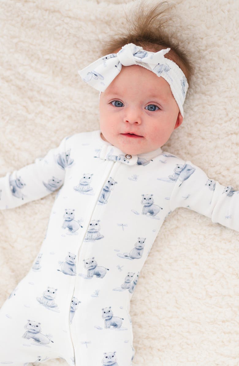 L'ovedbaby Hippo Print Fitted One-Piece Organic Cotton Footie Pajamas, Alternate, color, Baby Hippo