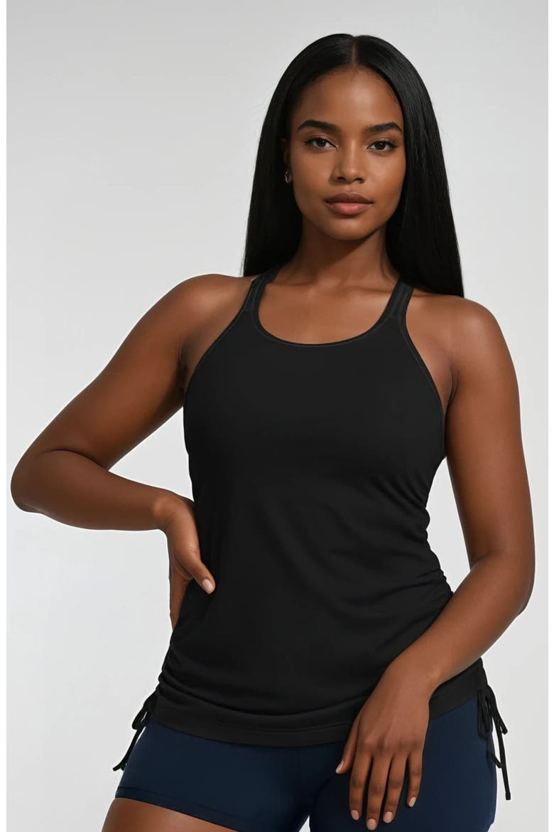Maya Tankini Swim Top With Removable Cups and Navy Swim Shorts Set, Alternate, color, Black