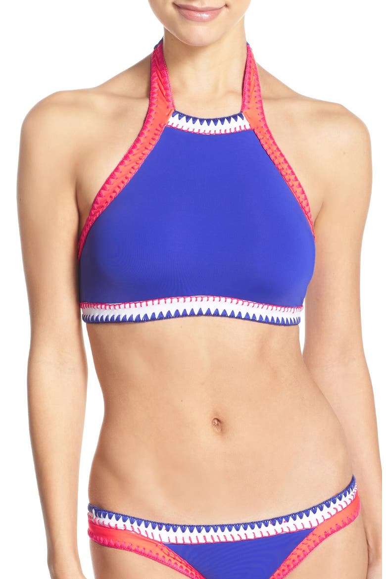 'Summer Vibe' High Neck Halter Bikini Top, Main, color, BLUE RAY