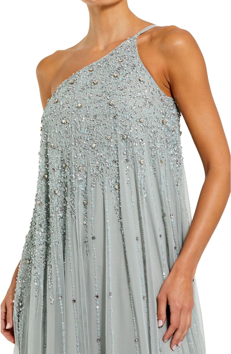 Mac Duggal One Shoulder Embellished Trapeze A-Line Gown, Alternate, color, Sage