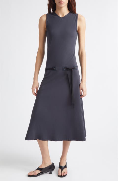 Suni Drawstring Organic Cotton Knit Midi Dress