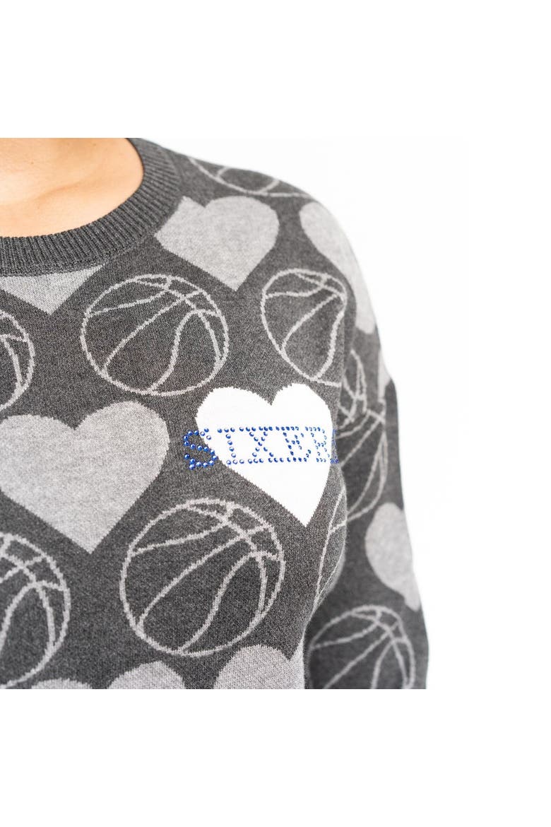 Women's Lusso Charcoal Philadelphia 76ers Basketball Love Swarovski Crystal Intarsia Pullover Sweater, Alternate, color, Charcoal