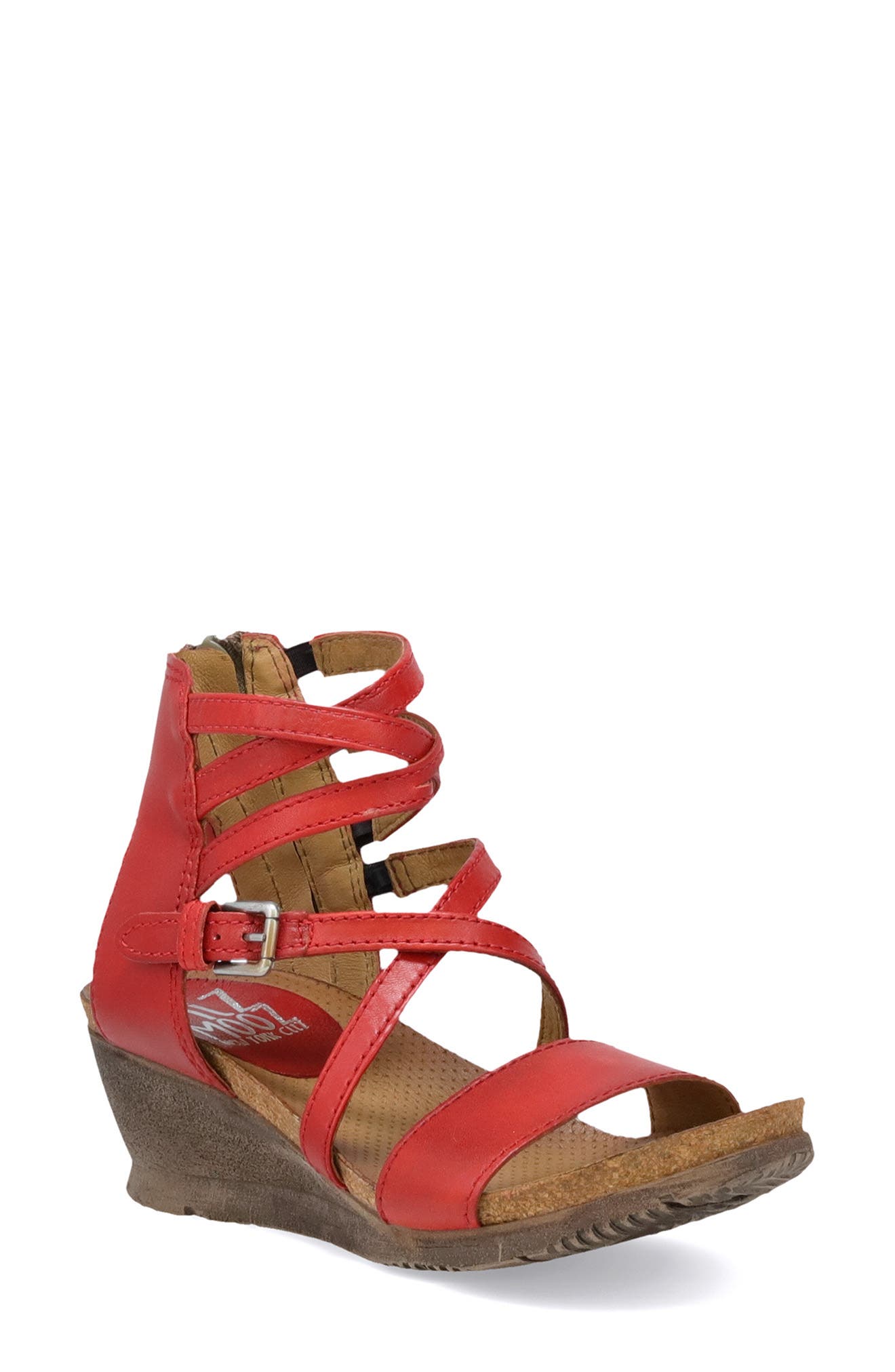 Miz Mooz Shay Strappy Wedge Sandal, Main, color, Scarlet Leather