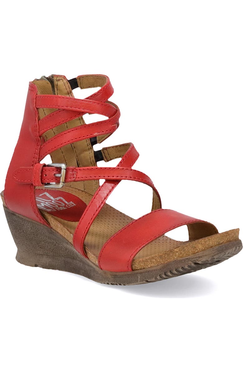 Miz Mooz Shay Strappy Wedge Sandal, Main, color, Scarlet Leather