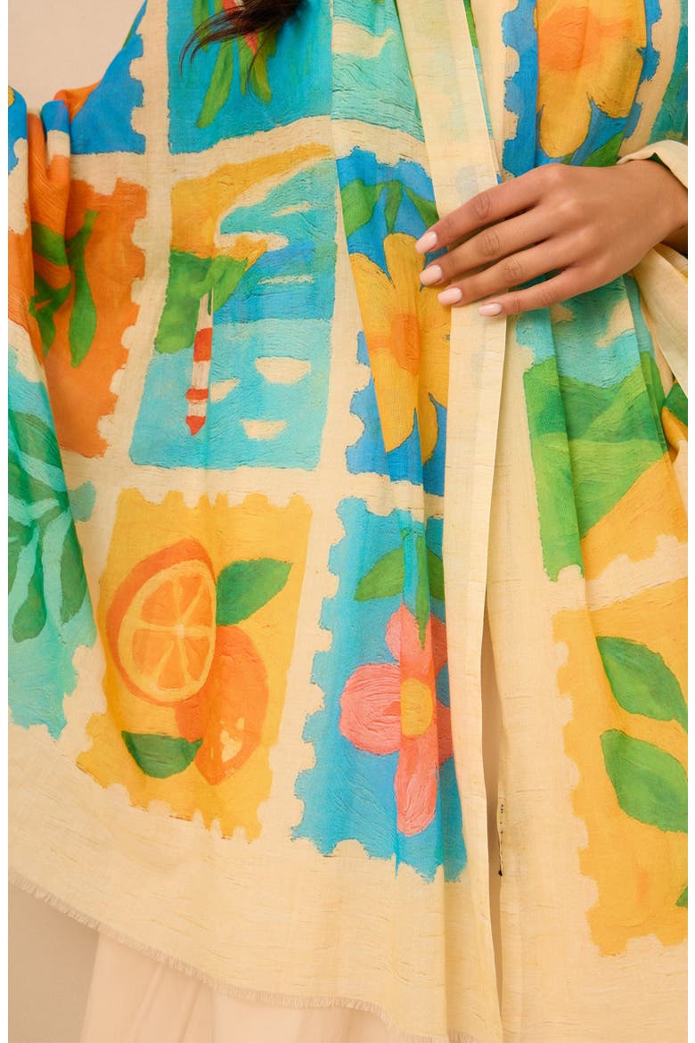 Spring Print Scarf, Alternate, color, TURQUOISE MULTI