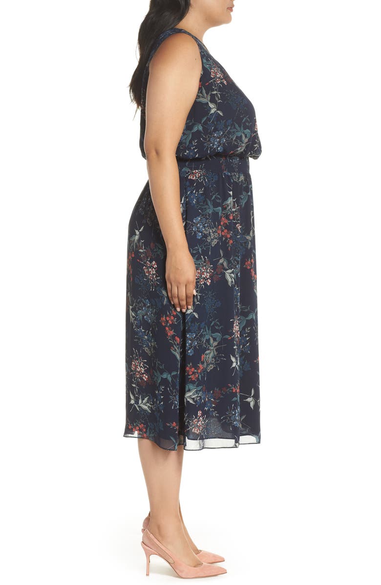 Vince Camuto Garden Floral Smocked Waist Midi Dress, Alternate, color, 
