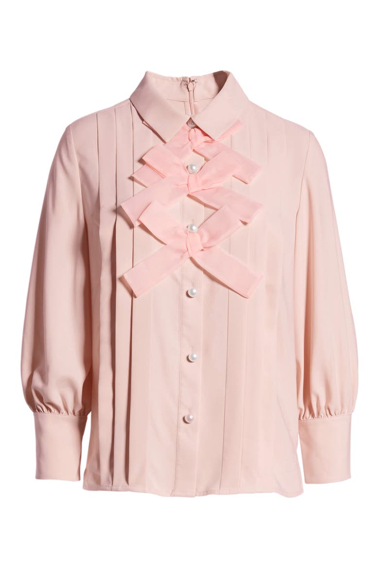x Atlantic-Pacific Bow Front Pleated Blouse (Nordstrom Exclusive), Alternate, color, PINK SMOKE