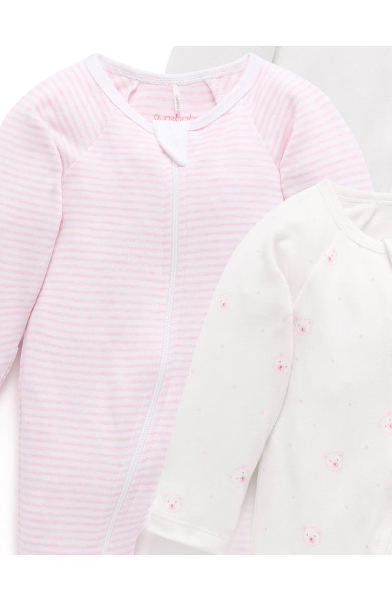Purebaby 4 Pack Zip Footie Girls, Alternate, color, Pale Pink Bear Pack