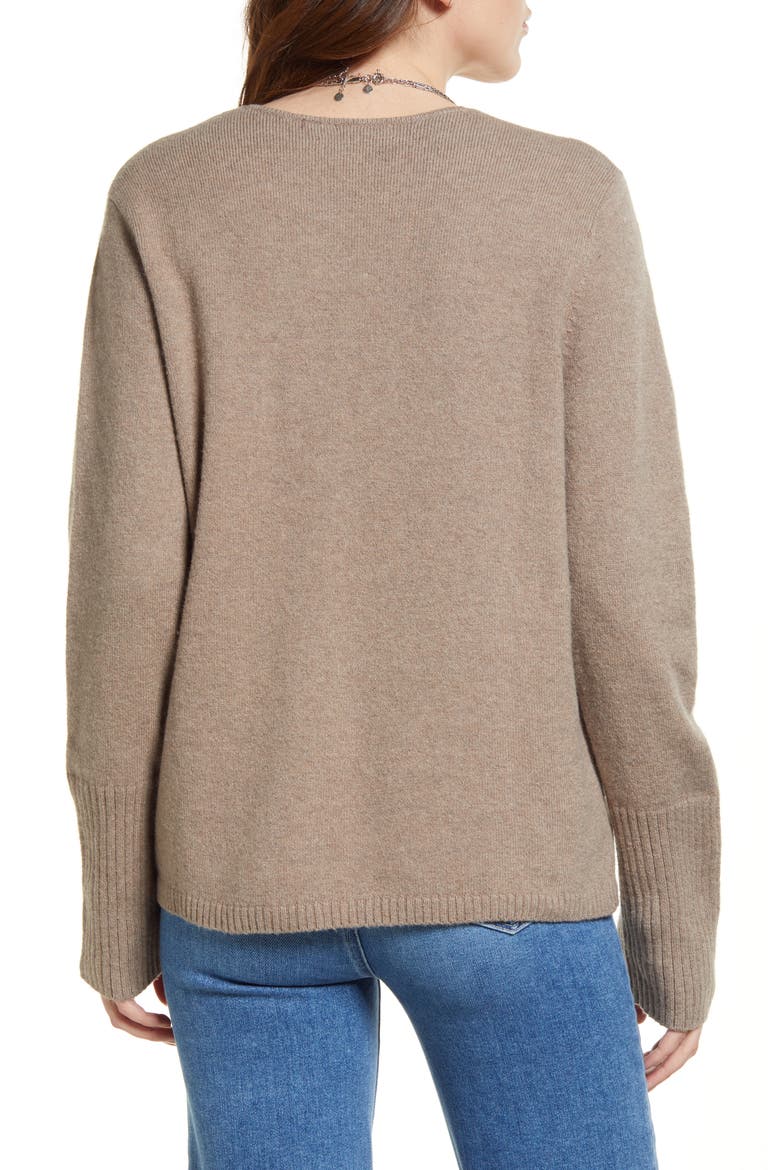 V-Neck Sweater, Alternate, color, BROWN SHIITAKE HEATHER