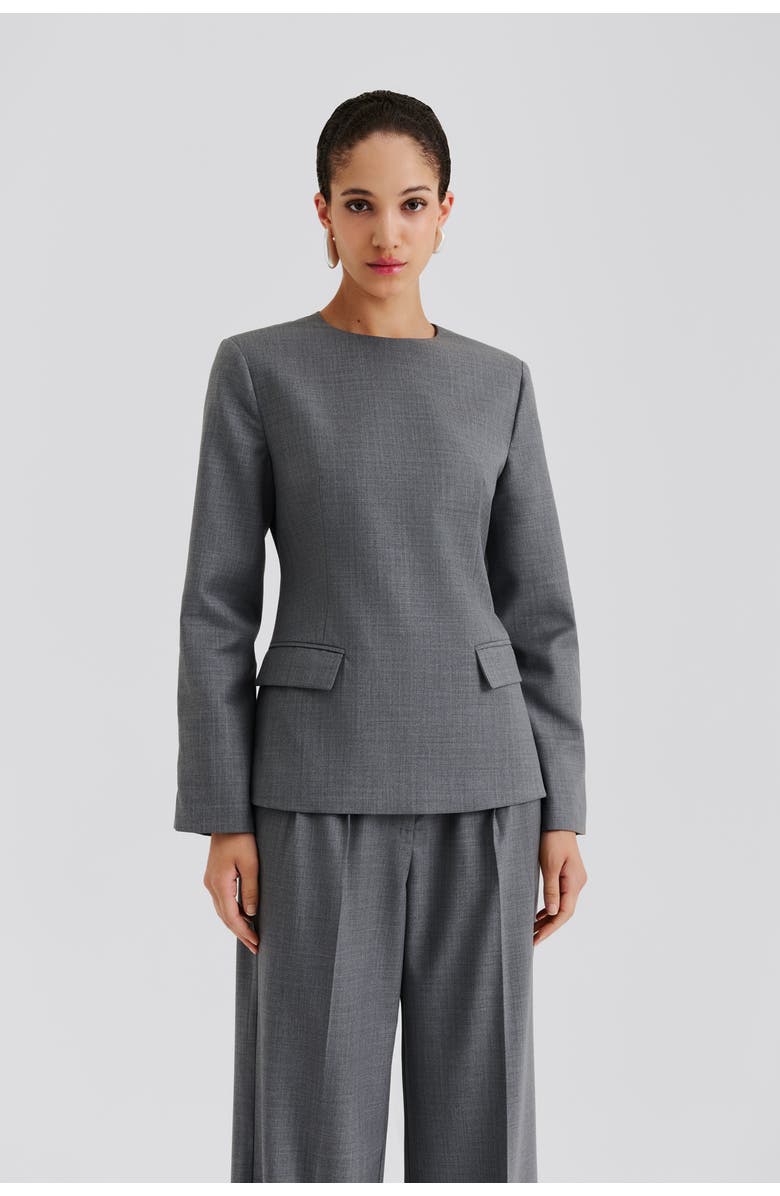 Malina Athina Tailored Long Sleeve Blouse, Main, color, Grey