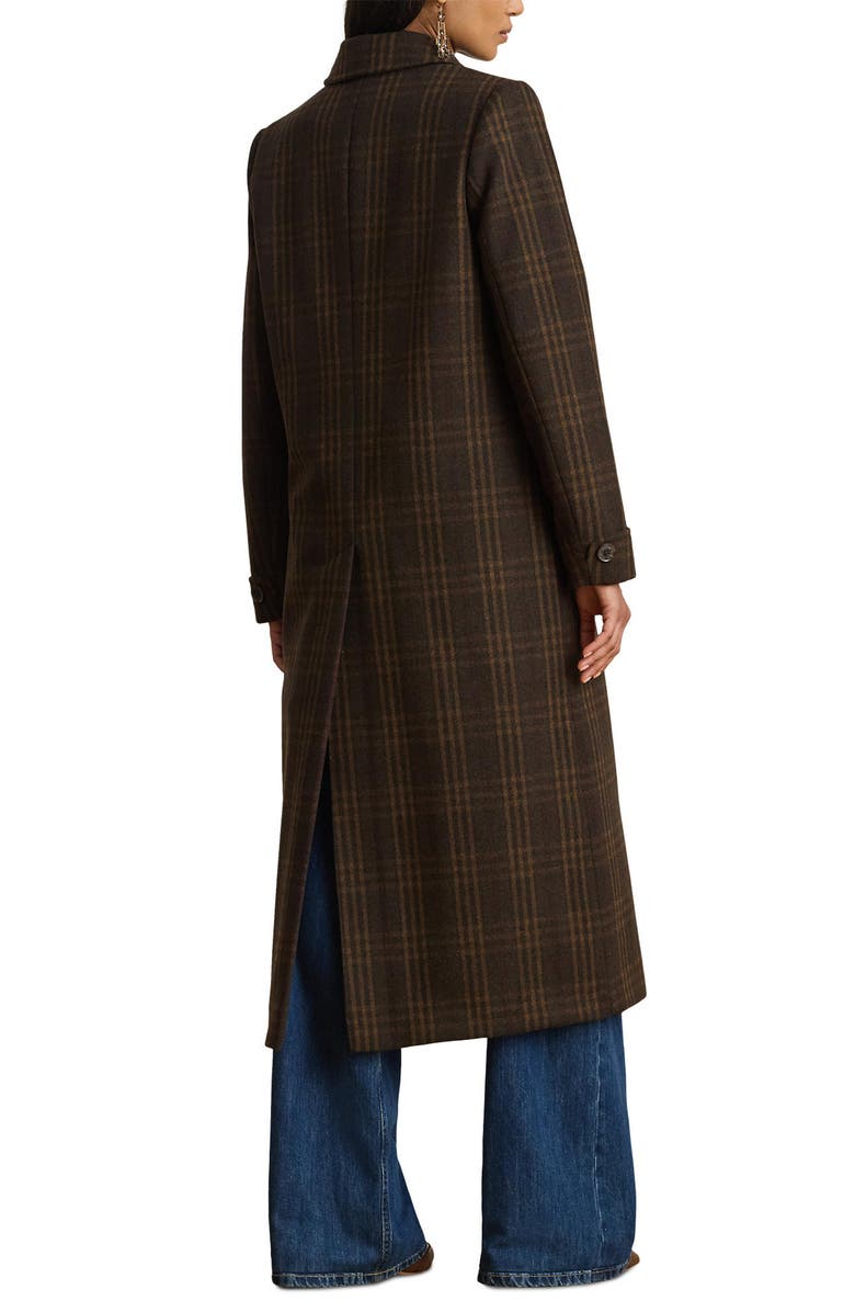 Lauren Ralph Lauren Longline Plaid Wool Blend Reefer Coat, Alternate, color, Brown Plaid