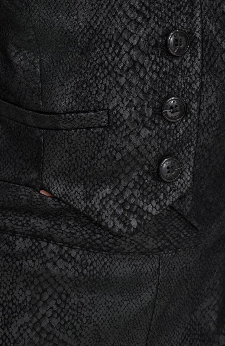 BCBG Snakeskin Foil Halter Jumpsuit, Alternate, color, Black