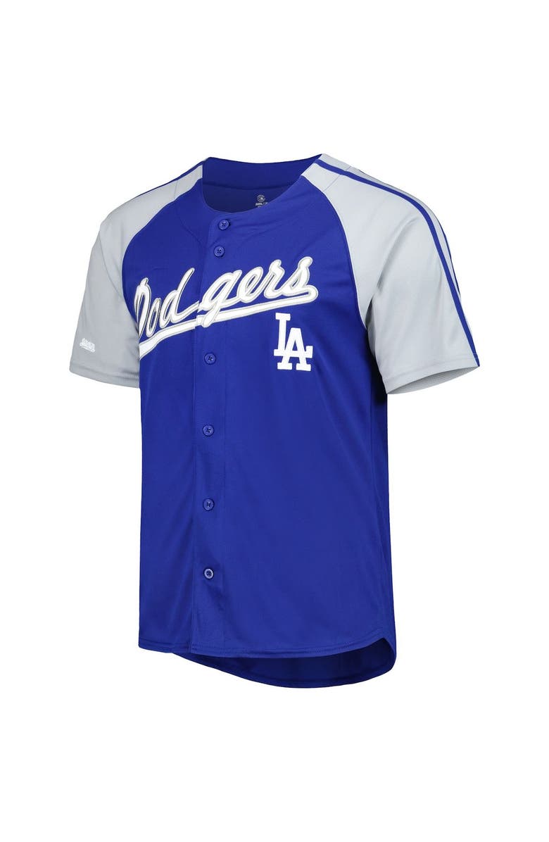 STITCHES Men's Stitches Royal Los Angeles Dodgers Button-Down Raglan Fashion Jersey, Alternate, color, 