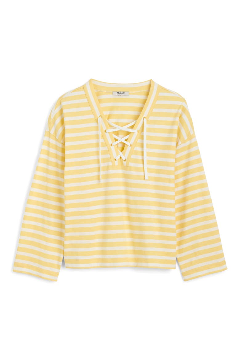 Stripe Lace-Up Long Sleeve Top, Main, color, ICED LEMON