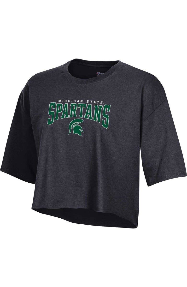 Champion Women's Champion Heather Charcoal Michigan State Spartans Boyfriend Cropped T-Shirt, Alternate, color, Heather Charcoal